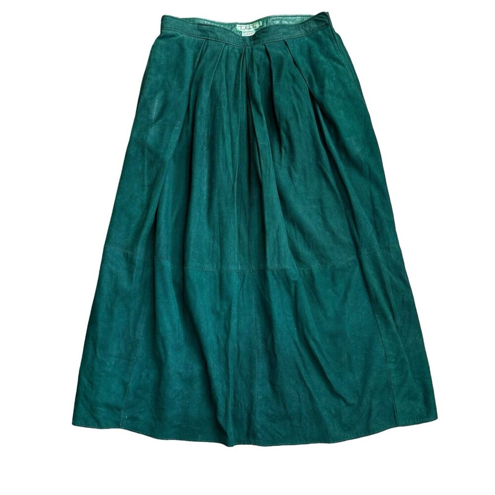 VTG Talbots Green Suede Skirt Size 16 Fully Lined Leather